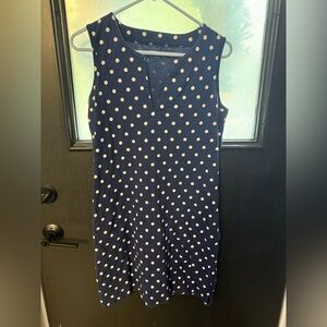 Lands' End Navy and White Polka Dot Mini Dress